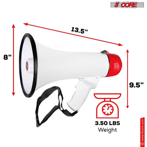 5 CORE 50W Megaphone Bullhorn Cheer Bull Horn Speaker Megaphono 300 Meter Range - Picture 2 of 10
